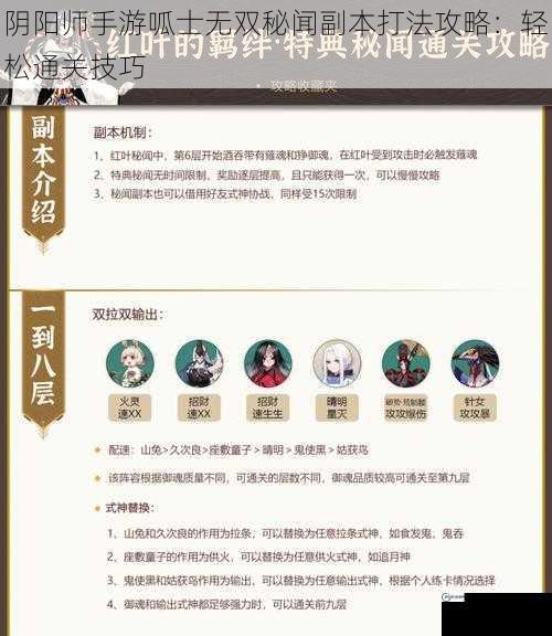 阴阳师手游呱士无双秘闻副本打法攻略：轻松通关技巧