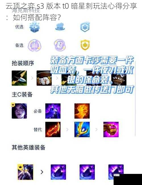 云顶之弈 s3 版本 t0 暗星刺玩法心得分享：如何搭配阵容？