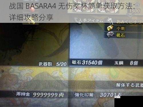 战国 BASARA4 无伤奖杯简单获取方法：详细攻略分享