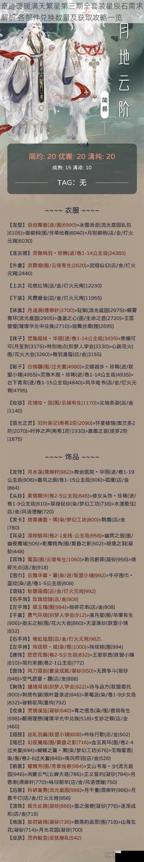 奇迹暖暖满天繁星第三期全套装星辰石需求解析 各部件兑换数量及获取攻略一览